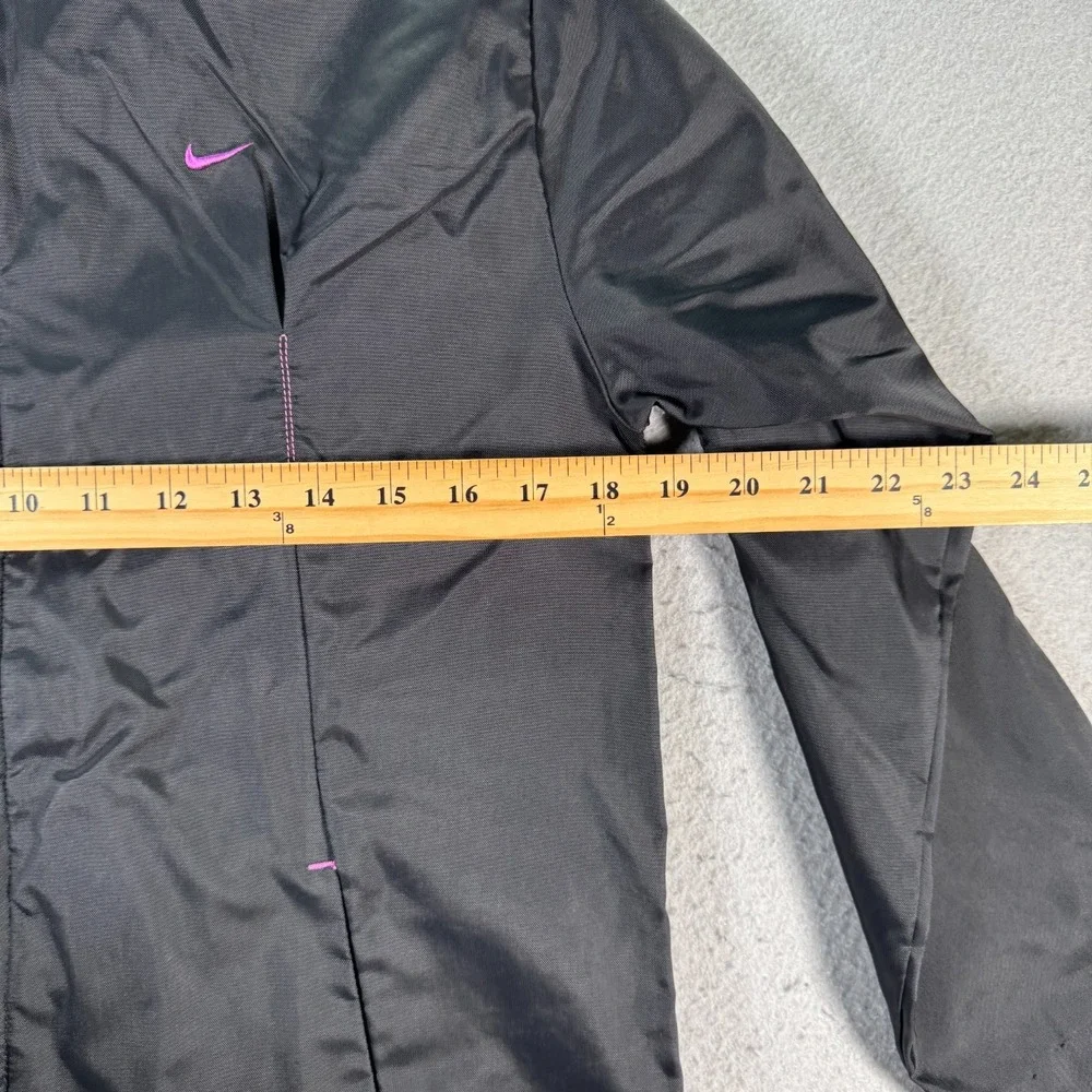 Vintage Nike Windbreaker‎ Jacket Women XL 16 Black Pink Padded Swoosh Sportswear
